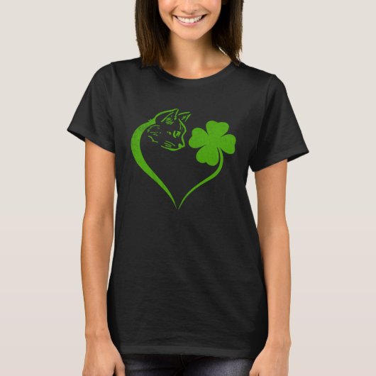 Cat Kitten St Patricks Day Shamrock Irish Heart T-Shirt (Vorderseite)