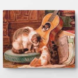 Cat Kittens and Guitar - Malerisch Vintage Kunst Fotoplatte