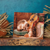 Cat Kittens and Guitar - Malerisch Vintage Kunst Fotoplatte (Seite)