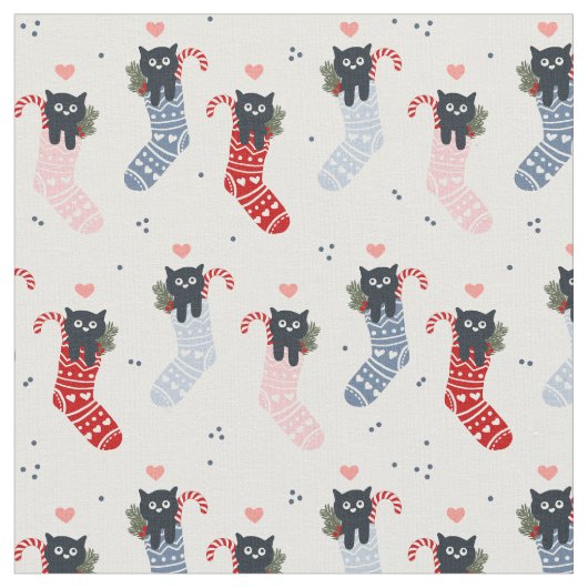 Cat Kittens: Weihnachts-Strümpfe Stoff (Nahaufnahme)