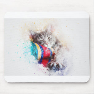Cat Kitty Animal Art Abstrakt Wasserfarbe Vintag Mousepad