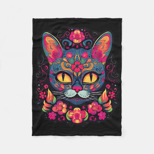 Cat Kitty Kitten Paws Zucker Skull Calavera Hallow Fleecedecke (Vorderseite)
