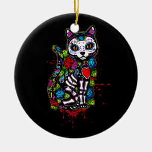 Cat Kitty Kitten Paws Zucker Skull Calavera Hallow Keramik Ornament