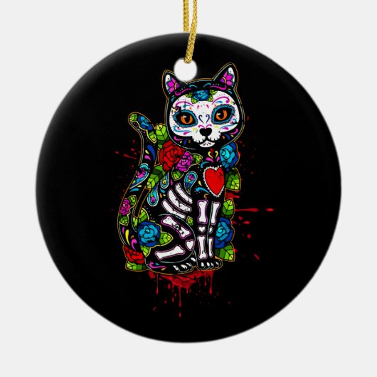 Cat Kitty Kitten Paws Zucker Skull Calavera Hallow Keramik Ornament (Vorne)