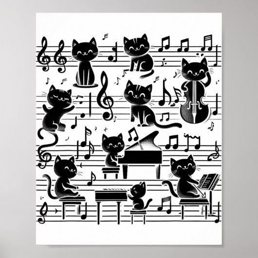 Cat Kitty Playing Musiknote Clef Musician Art Chat Poster (Vorne)