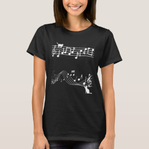 Cat Kitty Playing Musiknote Clef Musiker Art 1 T-Shirt
