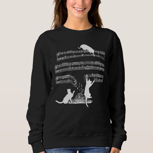 Cat Kitty Playing Sheet Music Note Sweatshirt (Vorderseite)
