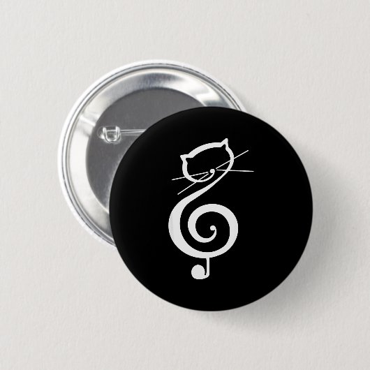 Cat Kitty Treble Music Clef Funny Cat Music Notes Button (Vorne & Hinten)