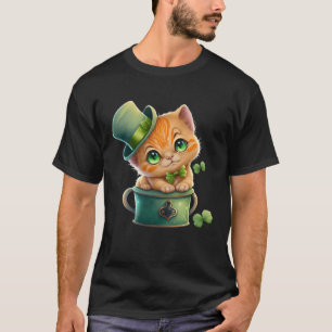 Cat Kleeblatt St Patrick s Day Leprechaun Hat Nied T-Shirt