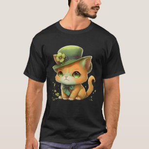 Cat Kleeblatt St Patrick s Day Leprechaun Hat Nied T-Shirt