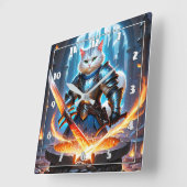 Cat Knight Schwert in magischer Schmiede Quadratische Wanduhr (Winkel)