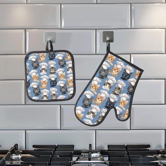 Cat Koch Kocht Niedliches Muster Ofenhandschuh & Topflappen-Set