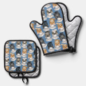 Cat Koch Kocht Niedliches Muster Ofenhandschuh & Topflappen-Set (Vorderseite/Rückseite)