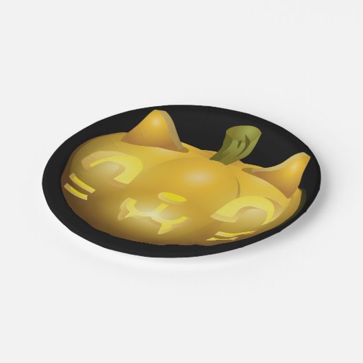 Cat-Kürbislaterne Pappteller (Schrägansicht)