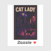 Cat Lady -Cats Art Lover- City Night Comic Graphic Aufkleber (Blatt)