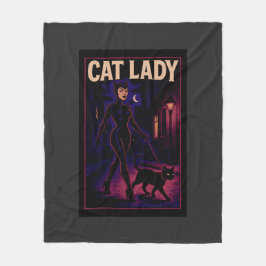 Cat Lady -Cats Art Lover- City Night Comic Graphic Fleecedecke