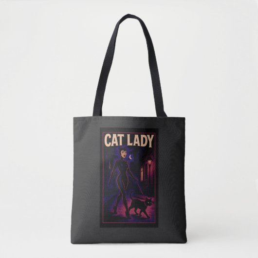 Cat Lady -Cats Art Lover- City Night Comic Graphic Tasche (Vorderseite)