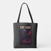 Cat Lady -Cats Art Lover- City Night Comic Graphic Tasche (Rückseite)
