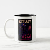 Cat Lady -Cats Art Lover- City Night Comic Graphic Zweifarbige Tasse (Links)