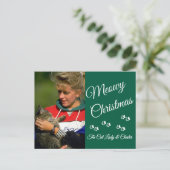 Cat Lady Christmas Photo Holiday Paw Prints Green Postkarte (Stehend Vorderseite)