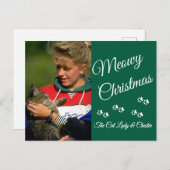 Cat Lady Christmas Photo Holiday Paw Prints Green Postkarte (Vorne/Hinten)