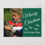 Cat Lady Christmas Photo Holiday Paw Prints Green Postkarte (Vorderseite)