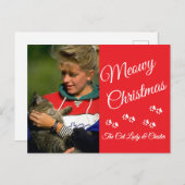 Cat Lady Christmas Photo Holiday Paw Prints Red Postkarte (Vorne/Hinten)