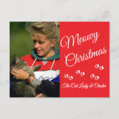 Cat Lady Christmas Photo Holiday Paw Prints Red Postkarte (Vorderseite)