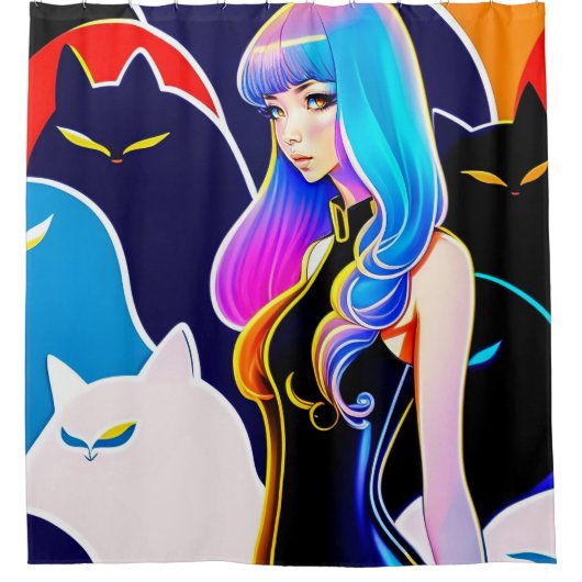 Cat Lady Duschvorhang mit Liner (Vorderseite)