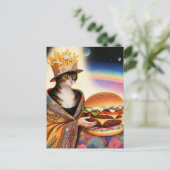 Cat Lady French Fries Hat and a Cheeseburger Postkarte (Stehend Vorderseite)