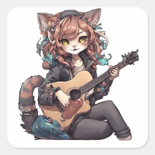 Cat Lady Gitarrist Sticker (Vorderseite)