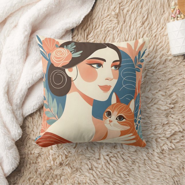 Cat Lady Graphic Illustration Kissen (Decke)