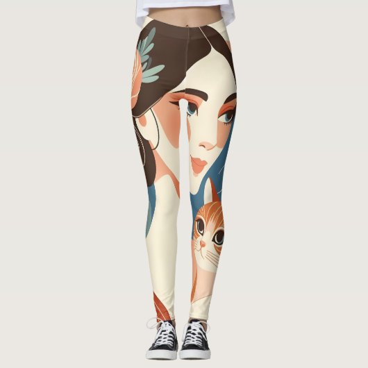 Cat Lady Graphic Illustration Leggings (Vorderseite)