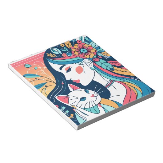 Cat Lady Graphic Illustration Notizblock (angewinkelt)