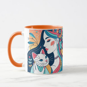 Cat Lady Graphic Illustration Tasse