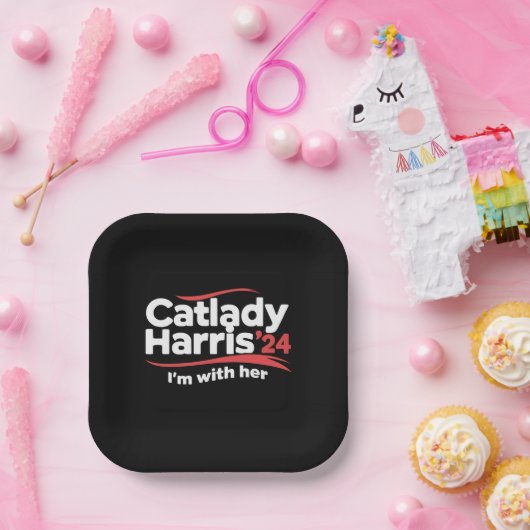 Cat Lady Kamala Harris 2024 Ich bin mit ihr Pappteller (Party)