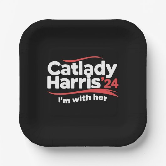 Cat Lady Kamala Harris 2024 Ich bin mit ihr Pappteller (Vorderseite)