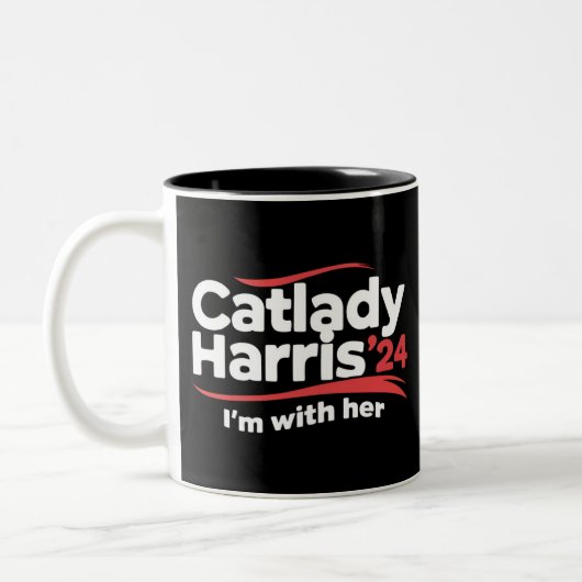 Cat Lady Kamala Harris 2024 Ich bin mit ihr Zweifarbige Tasse (Links)
