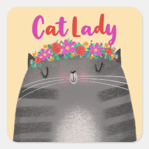 Cat Lady Quadratischer Aufkleber