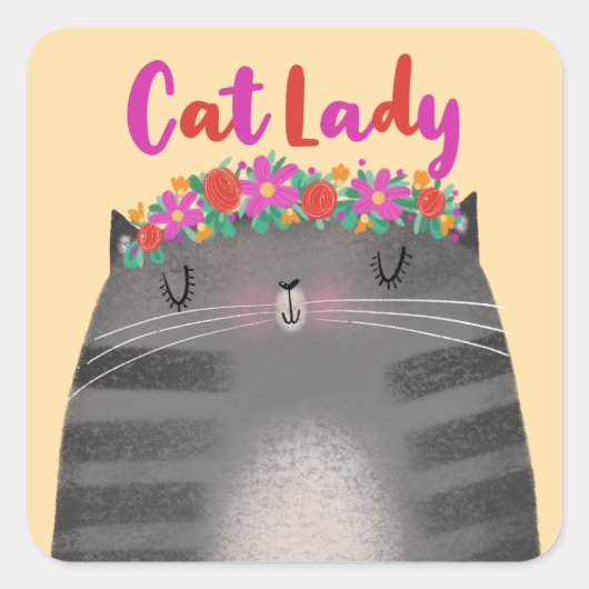 Cat Lady Quadratischer Aufkleber (Vorderseite)