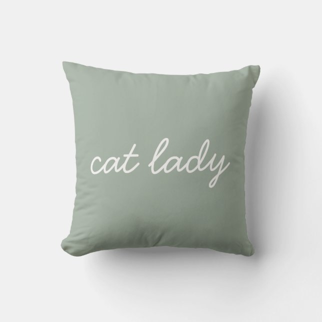 Cat Lady Simple Modern Script Letters Page Green Kissen (Vorderseite)