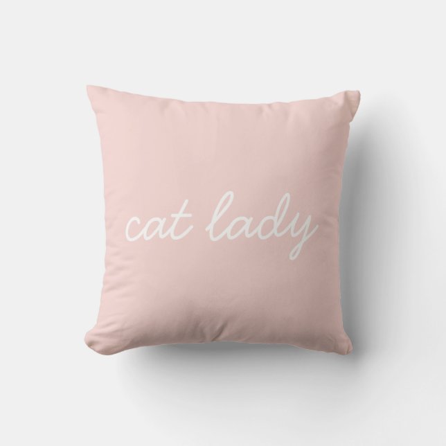 Cat Lady Simple Modern Script Letting Blush Pink Kissen (Vorderseite)