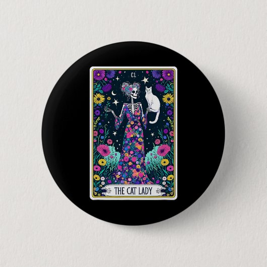 Cat Lady Tarot Card Skeleton Mütter Day Cat L Button (Vorderseite)