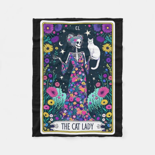 Cat Lady Tarot Card Skeleton Mütter Day Cat L Fleecedecke (Vorderseite)