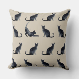 Cat Lady Taupe Wasserfarbe Schwarzes Kittmuster Kissen