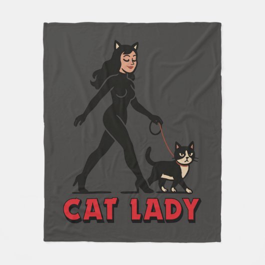 Cat Lady - Tuxedo Cats Lover - Comic Art Graphic Fleecedecke (Vorderseite)