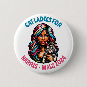 Cat Ladys for Harris and Walz Political Humor Button