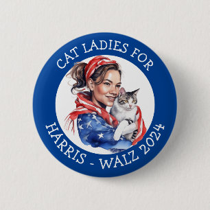 Cat Ladys for Harris and Walz Political Humor Button