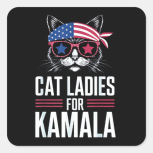Cat Ladys for Kamala 2024 President Kamala-Harris Quadratischer Aufkleber