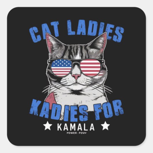 Cat Ladys for Kamala (2) Quadratischer Aufkleber (Vorderseite)